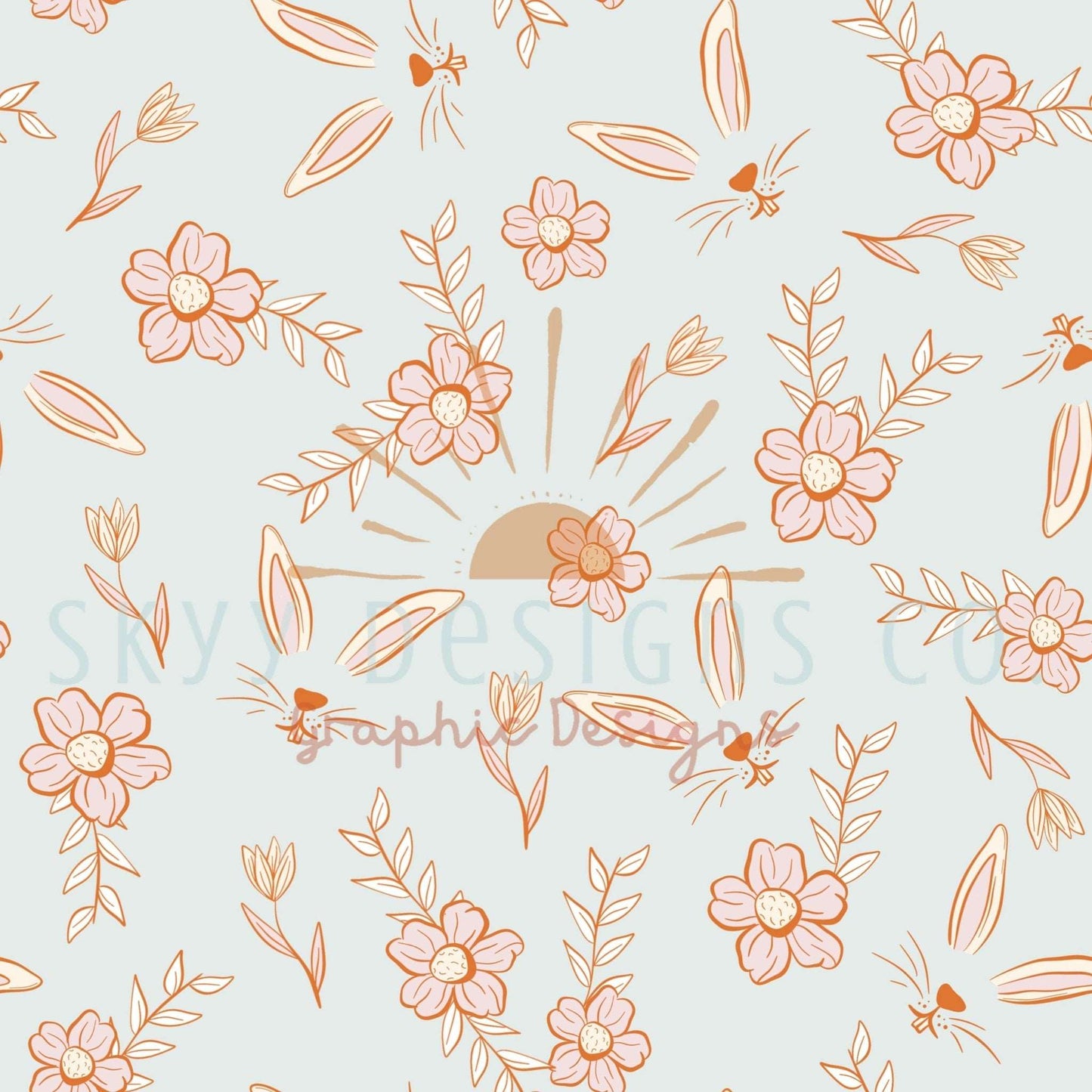 Pastel bunny ears digital seamless pattern for fabrics and wallpapers, Easter seamless pattern, Easter floral digital paper file design - SkyyDesignsCo