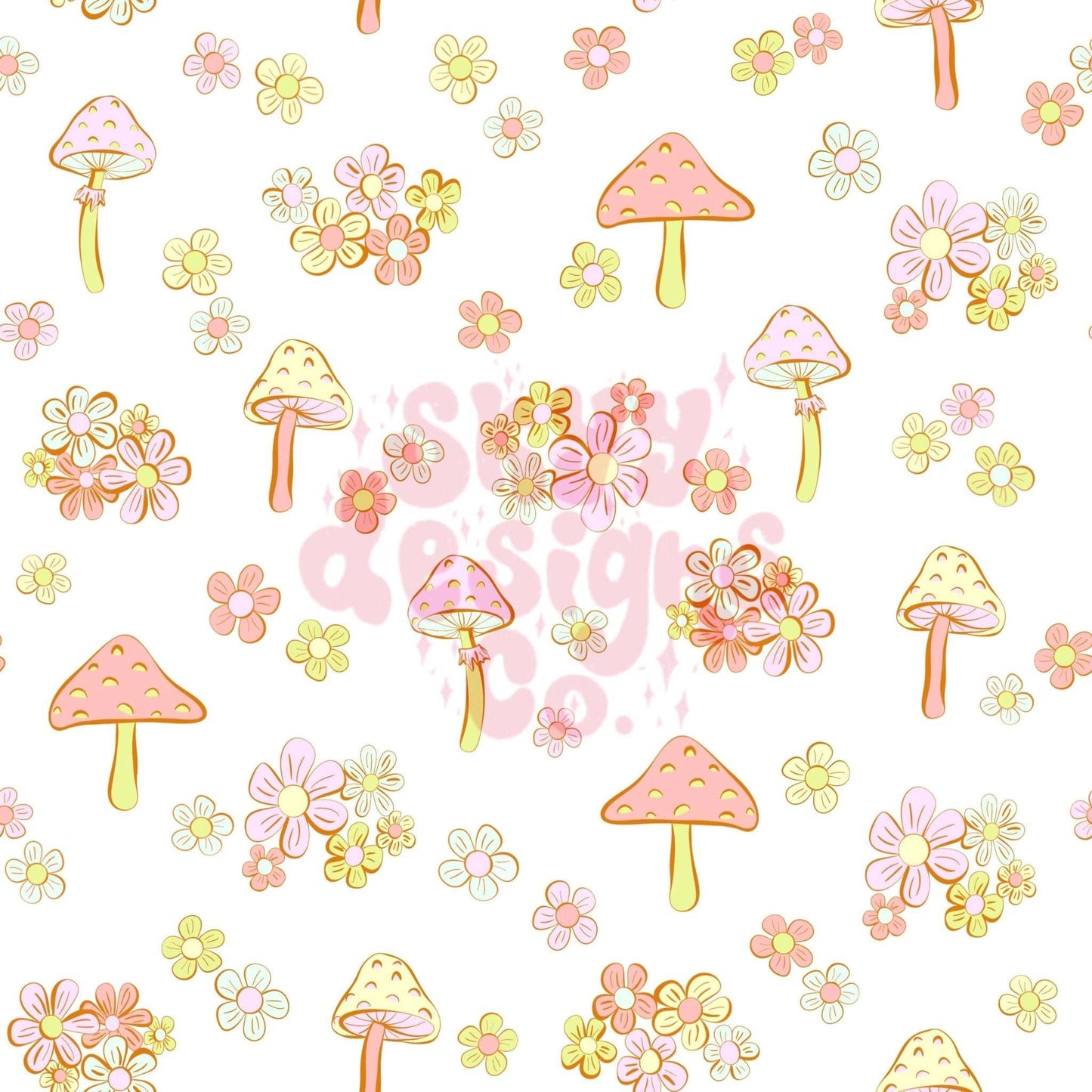 Pastel floral spring mushrooms seamless pattern - SkyyDesignsCo