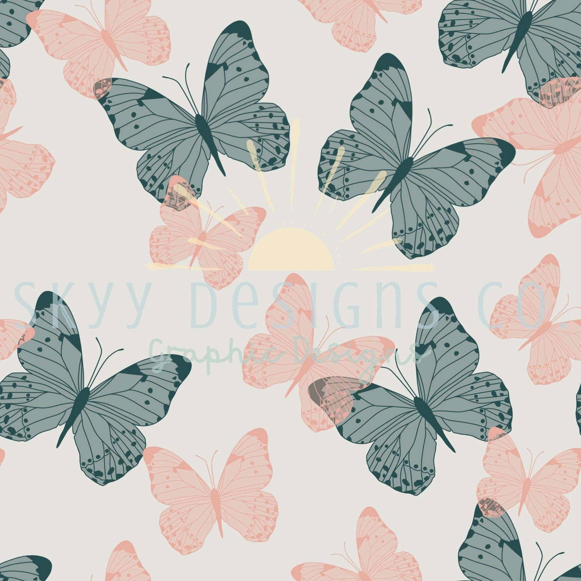 Pastel pink and blue butterflies seamless pattern - SkyyDesignsCo