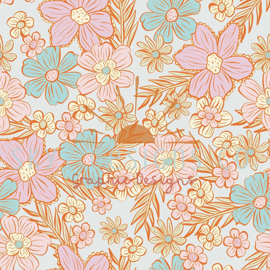 Pastel Spring dainty floral  digital seamless pattern for fabrics and wallpapers, Boho pastel floral digital paper file design - SkyyDesignsCo