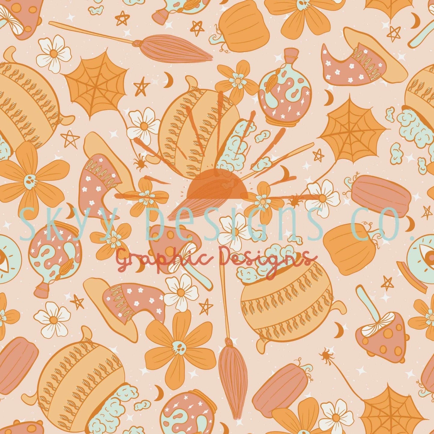 Pastel witchy Halloween  digital seamless pattern for fabrics and wallpapers, Witchy seamless file, Digital paper pastel witch, download - SkyyDesignsCo