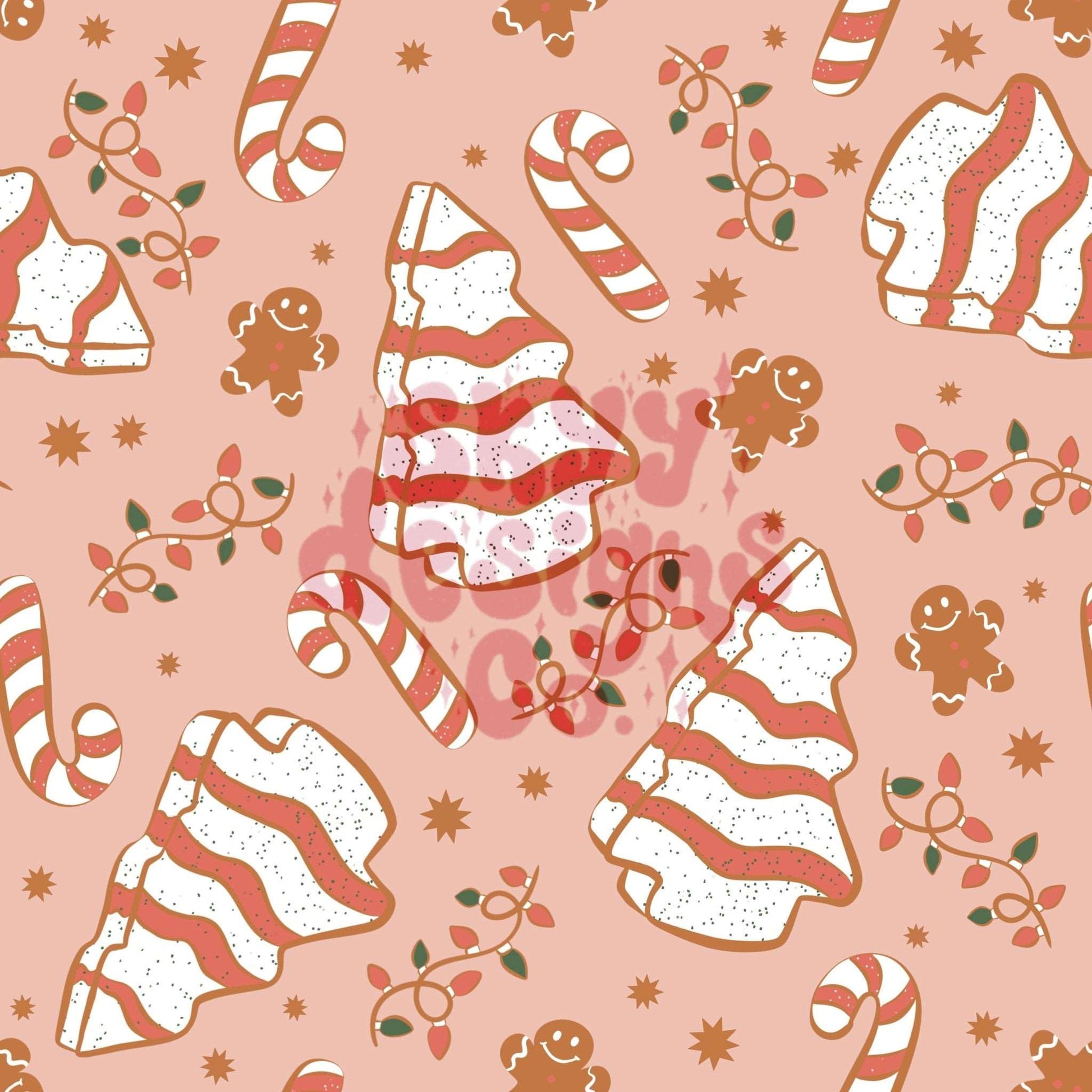 Pink Christmas cakes seamless pattern - SkyyDesignsCo