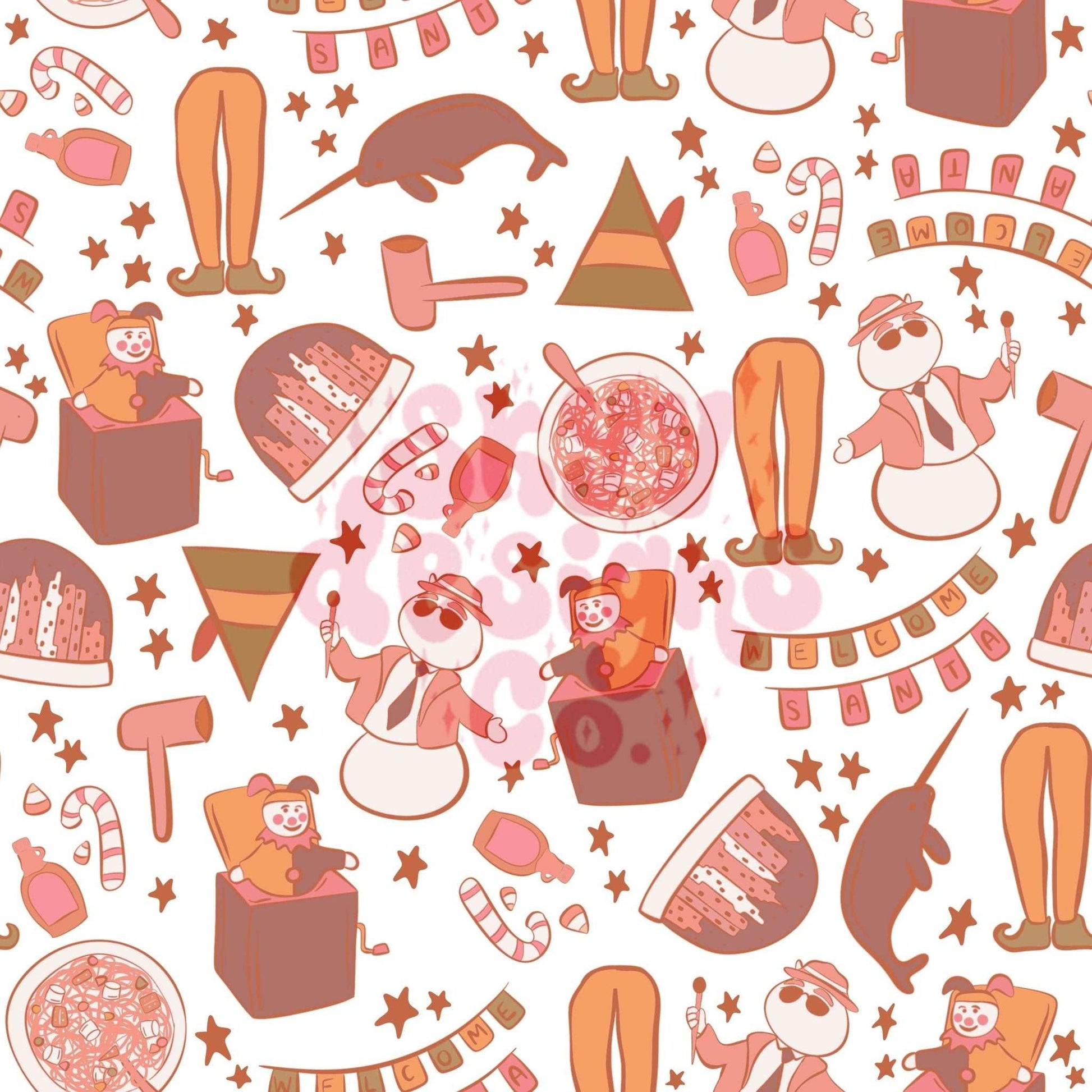 Pink Christmas elf seamless pattern - SkyyDesignsCo