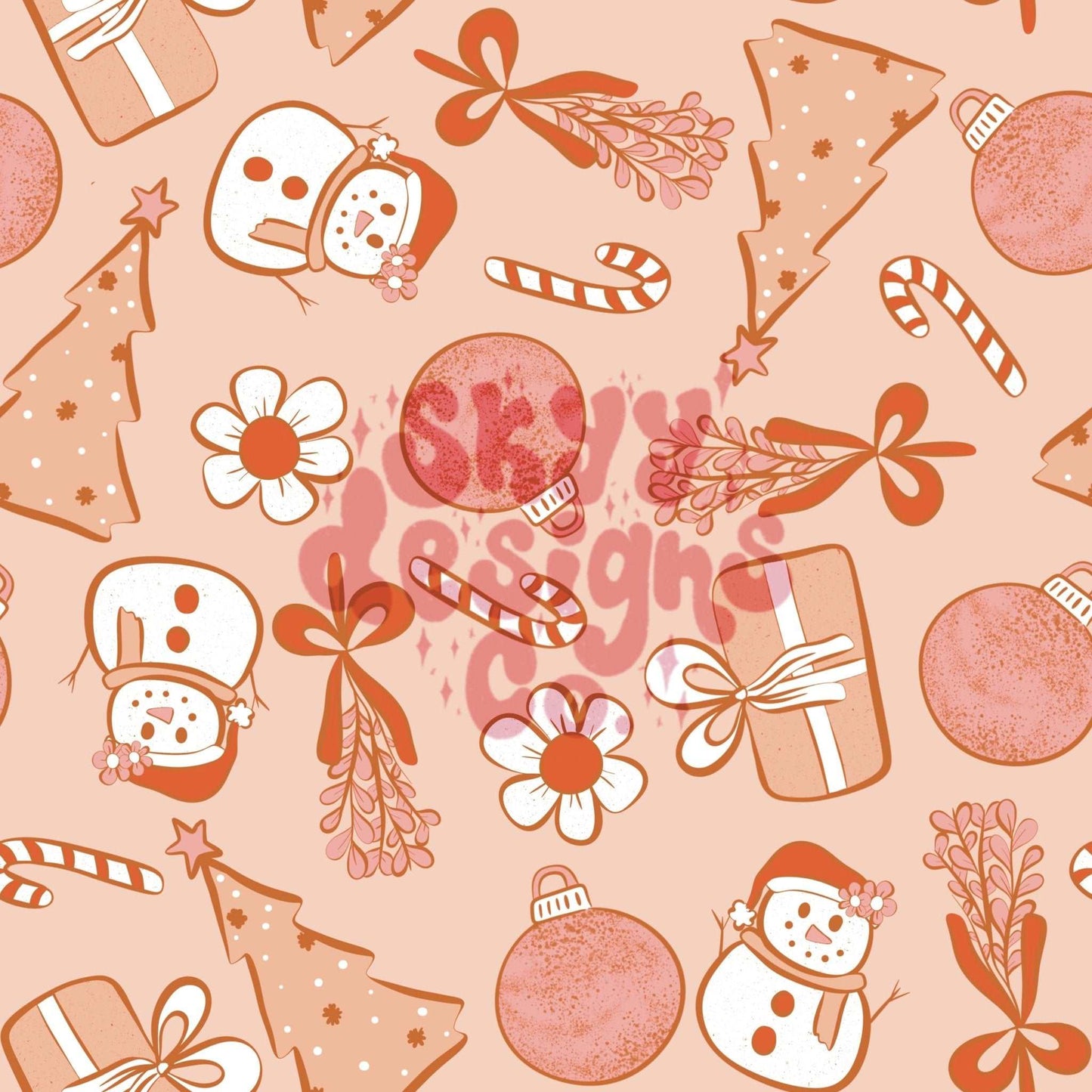 Pink Christmas snowmen seamless pattern - SkyyDesignsCo