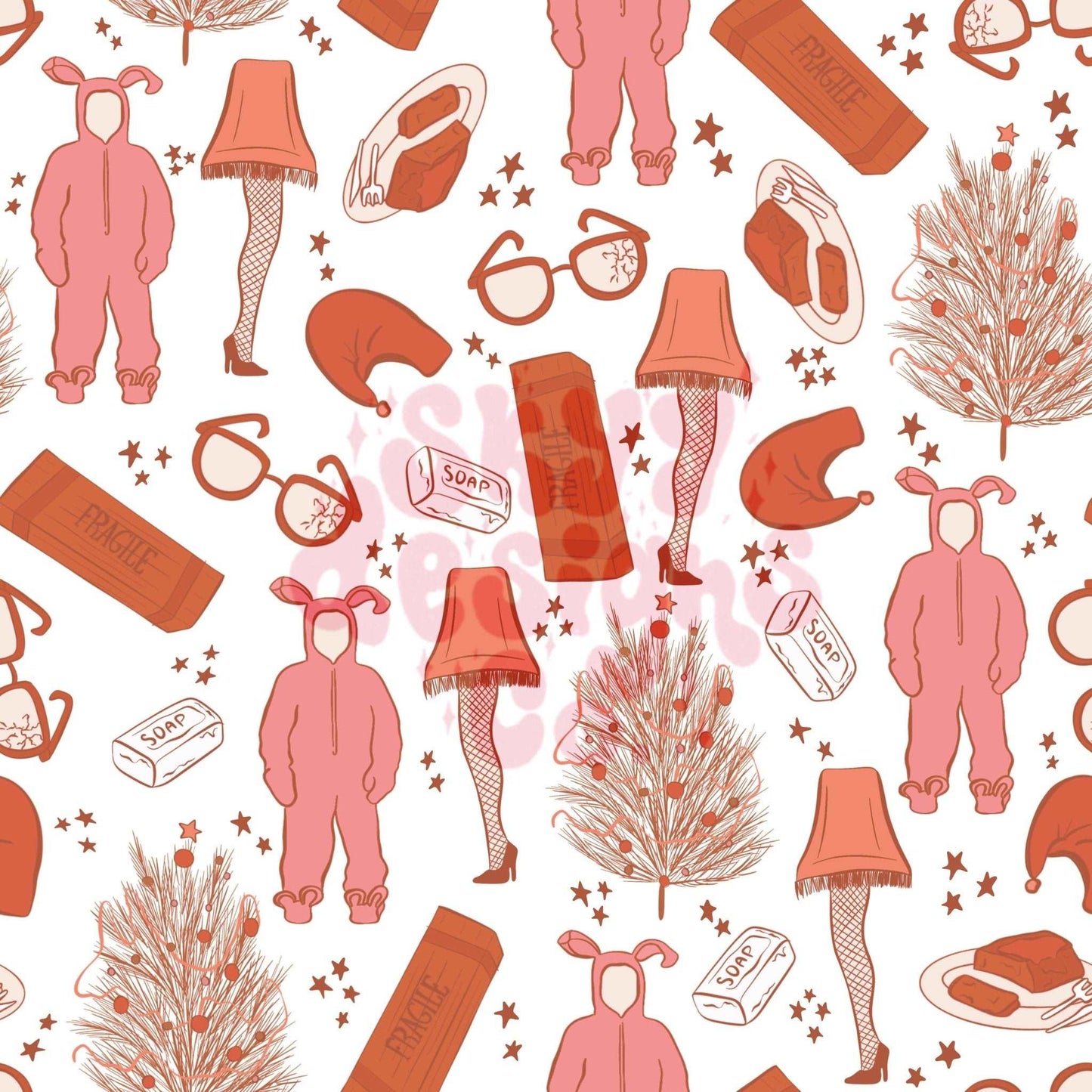 Pink Christmas story digital seamless pattern - SkyyDesignsCo