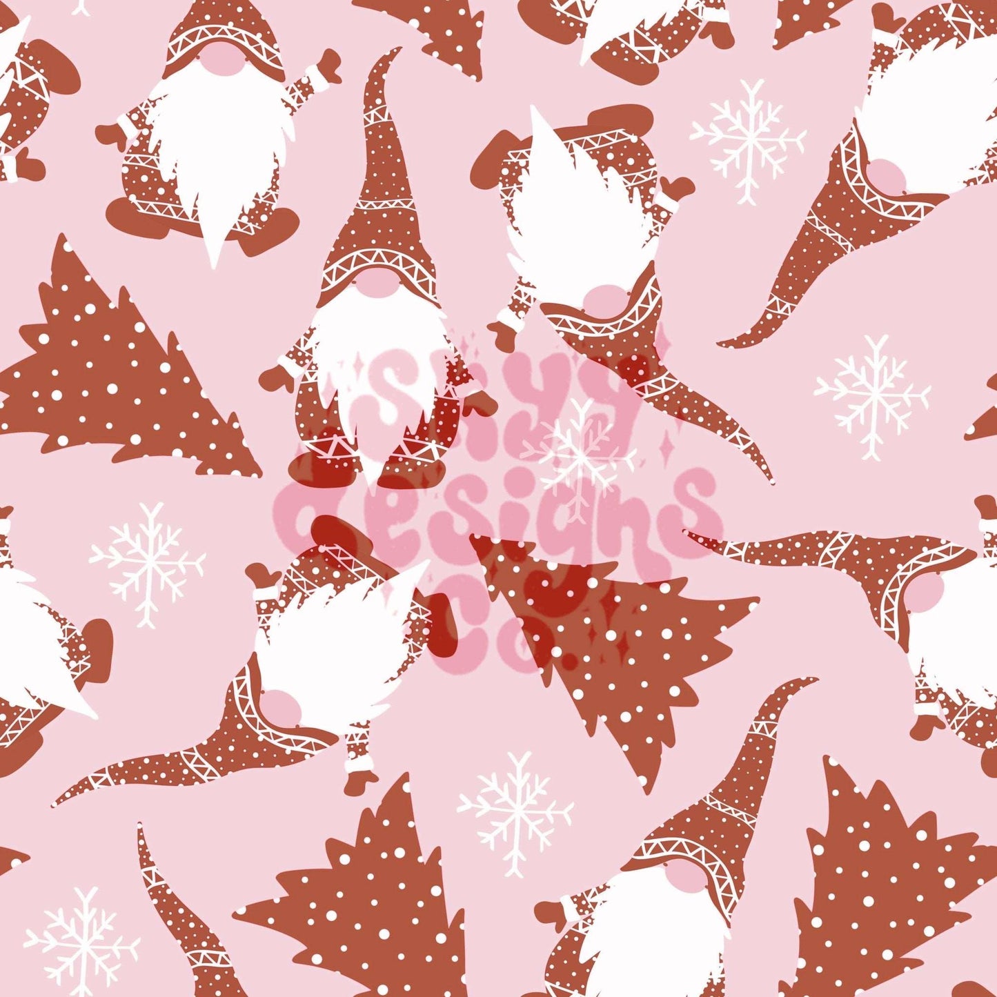 Pink gnomes Christmas seamless repeat pattern - SkyyDesignsCo