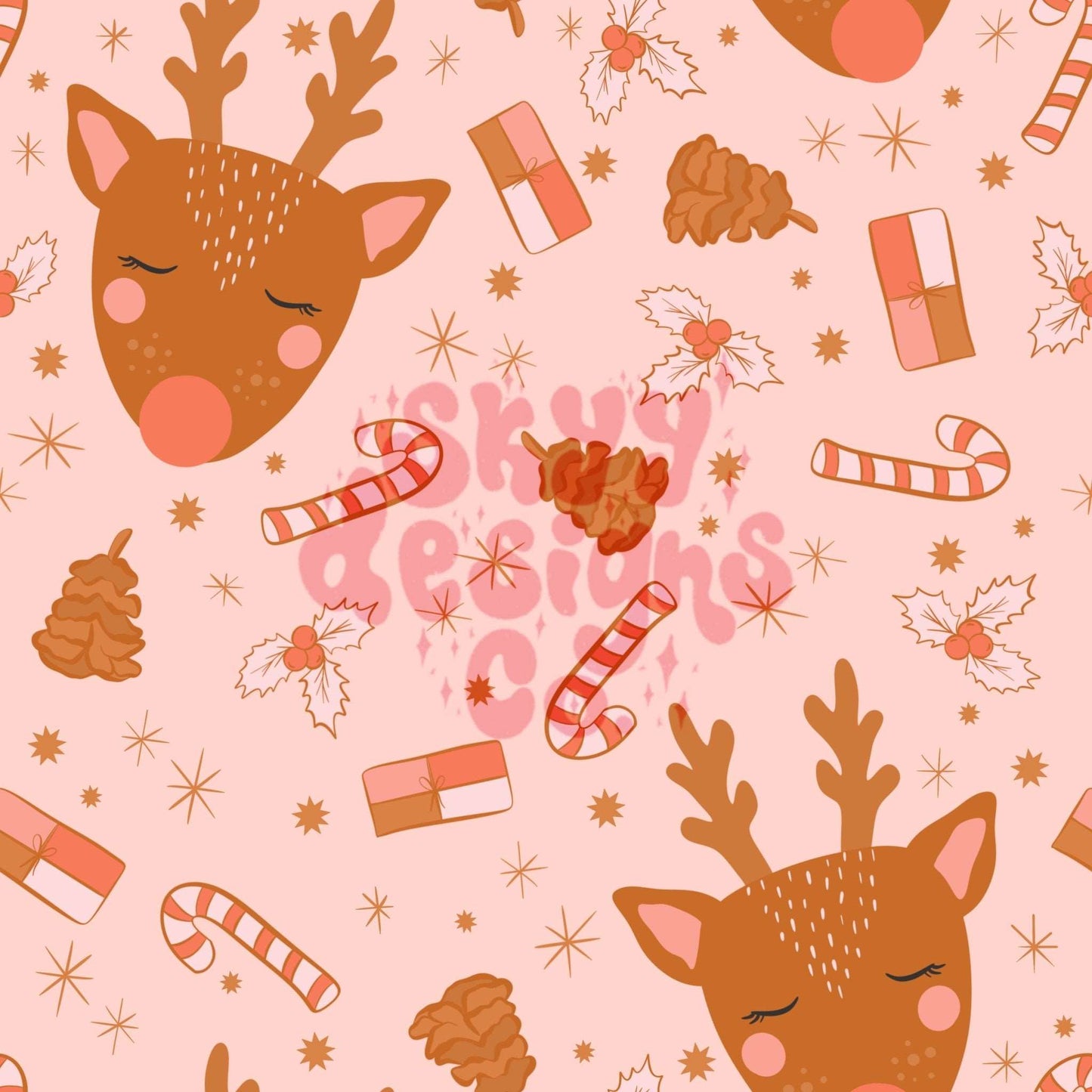 Pink Reindeer Christmas seamless pattern - SkyyDesignsCo