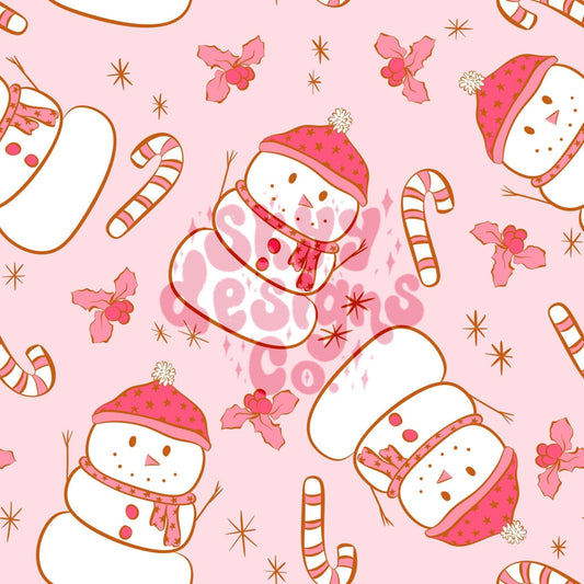 Pink snowmen Christmas seamless pattern - SkyyDesignsCo