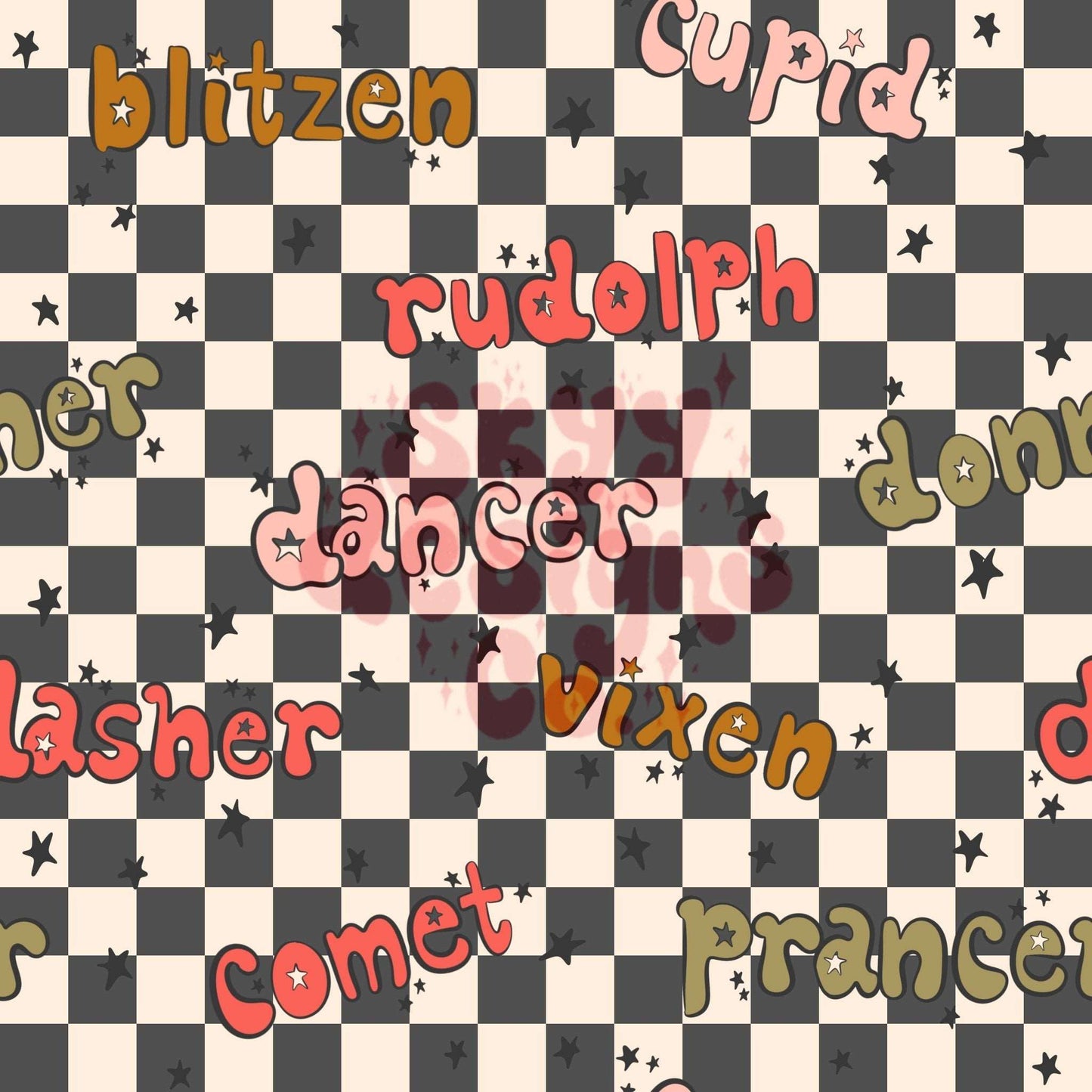 Reindeer names checkered seamless pattern - SkyyDesignsCo