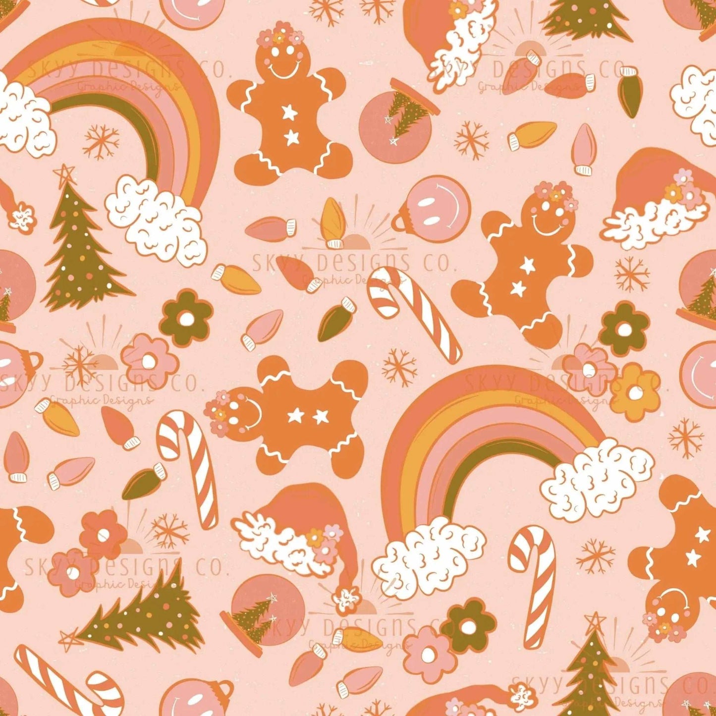 Retro Christmas digital seamless pattern for fabrics and wallpapers, groovy wi tee seamless pattern, digital paper retro Christmas pattern - SkyyDesignsCo