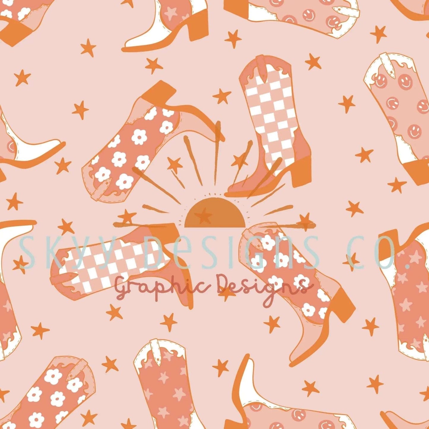 Retro Cowboy boots digital seamless pattern for fabrics and wallpapers, Retro pink cowboy digital paper pattern design, kids file for fabric - SkyyDesignsCo