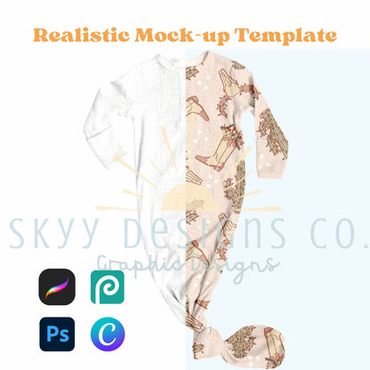 Baby tie up sleeper Clothing Mockup template for procreate, photoshop or canva. Your design here Mockup template download