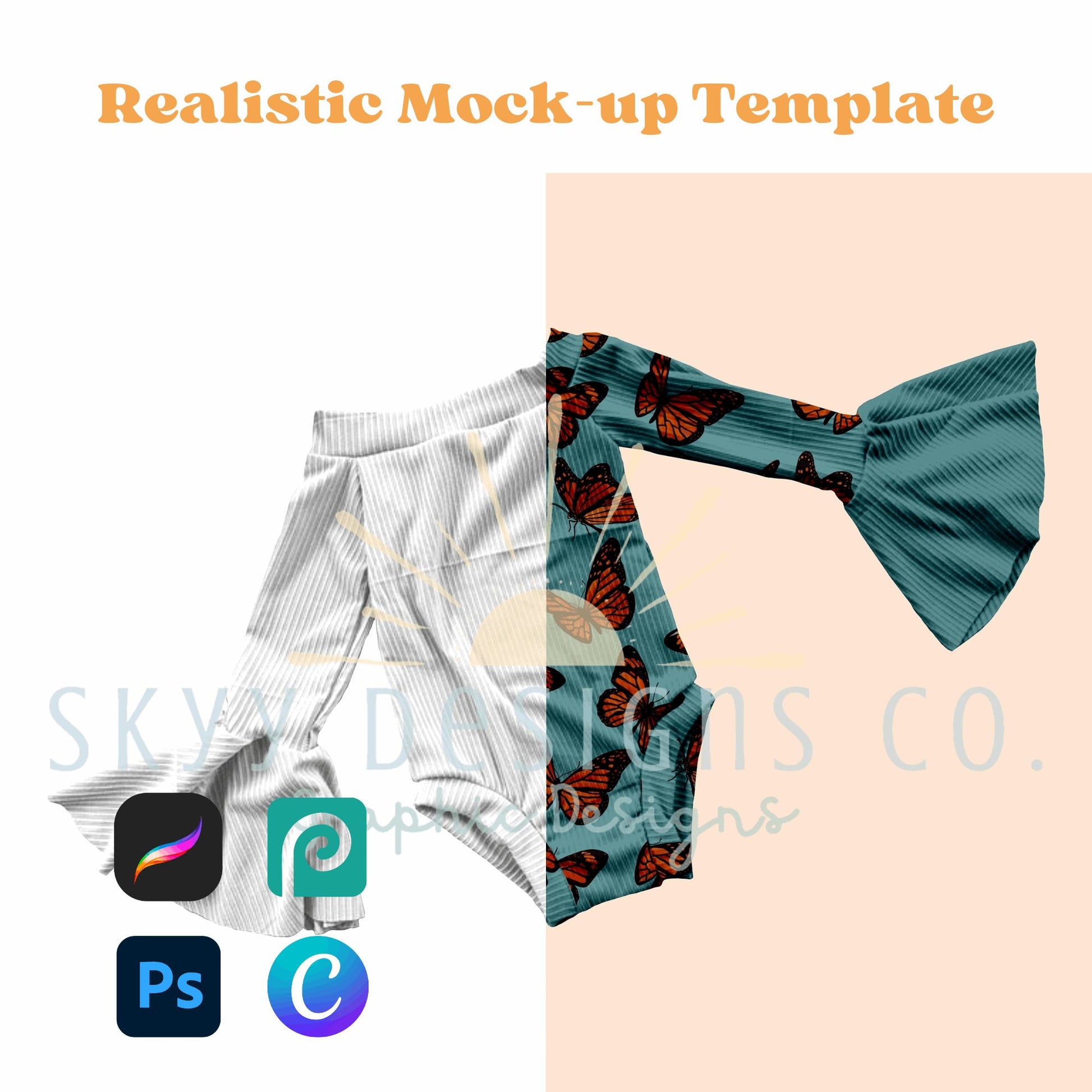 Bell sleeve onesie mock-up template - SkyyDesignsCo