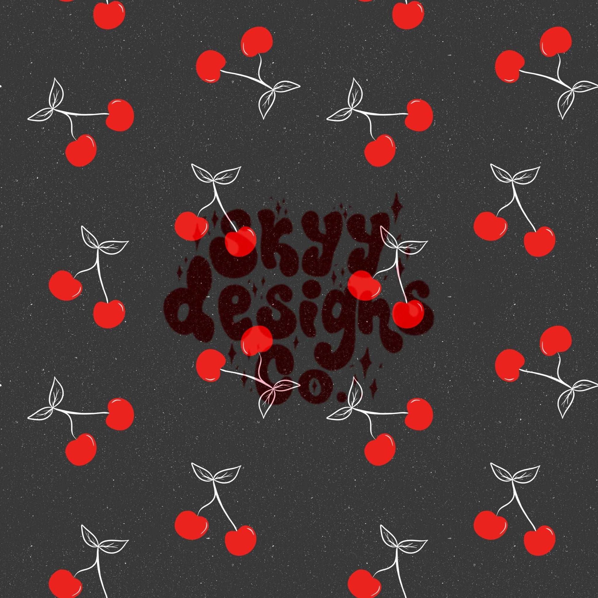 Black cherries seamless repeat pattern - SkyyDesignsCo