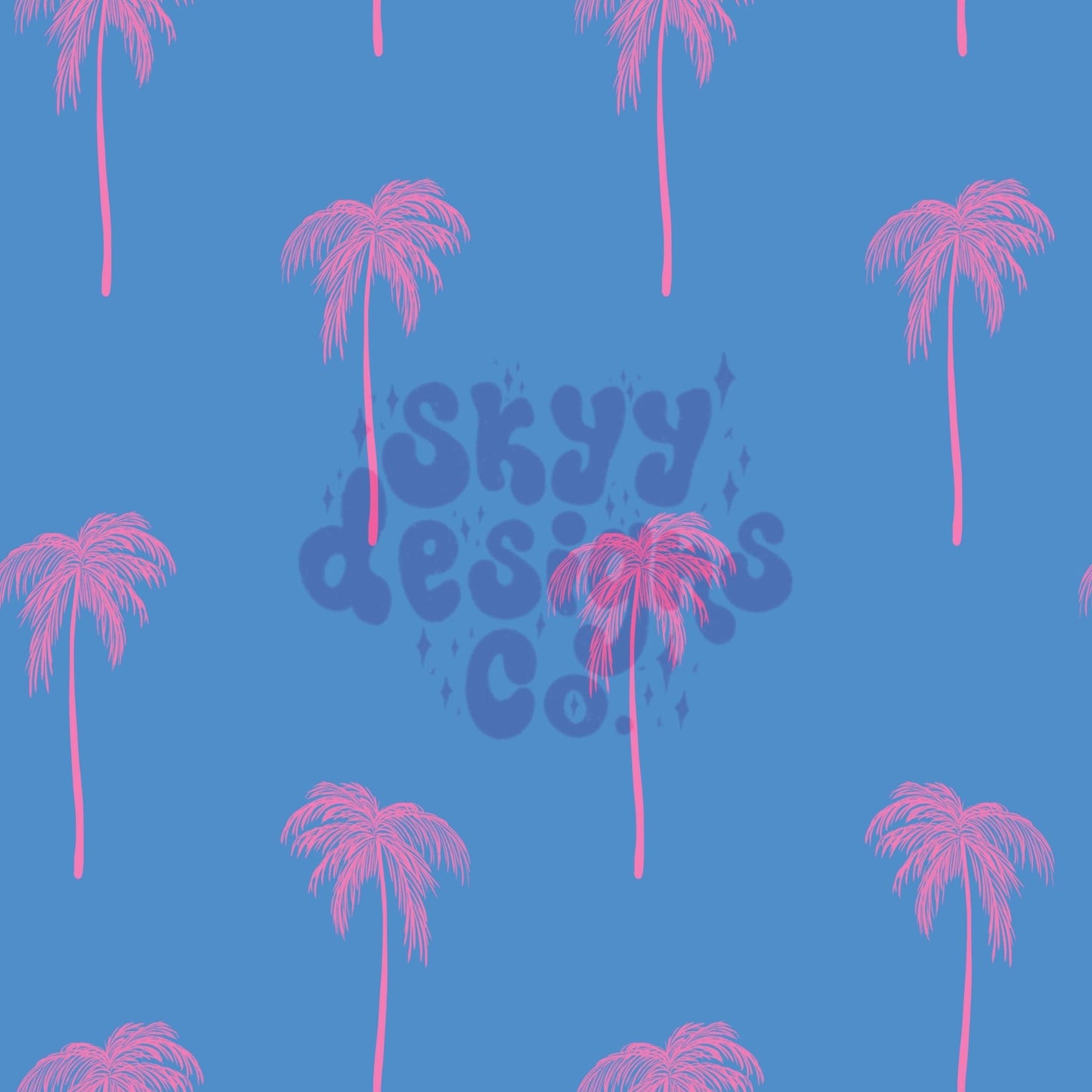 Blue and pink palms seamless pattern - SkyyDesignsCo
