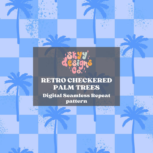 Blue checkered palm trees seamless pattern - SkyyDesignsCo | Seamless Pattern Designs