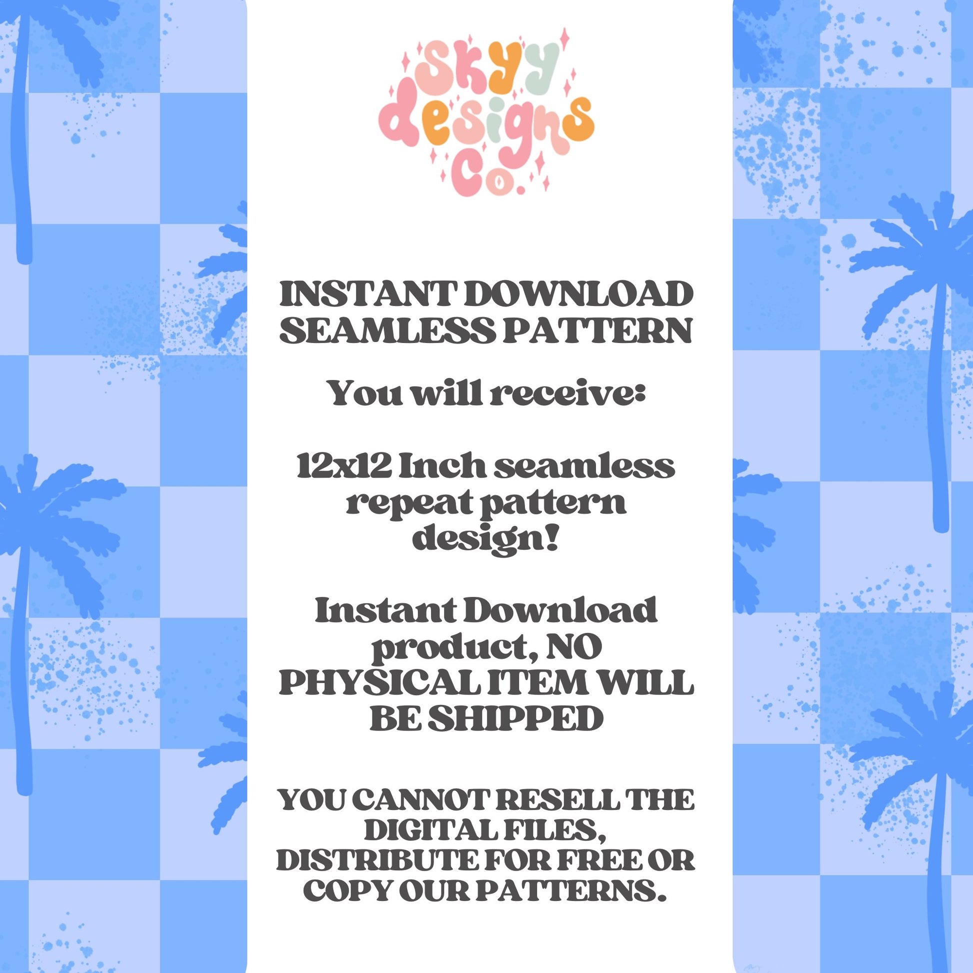 Blue checkered palm trees seamless pattern - SkyyDesignsCo | Seamless Pattern Designs