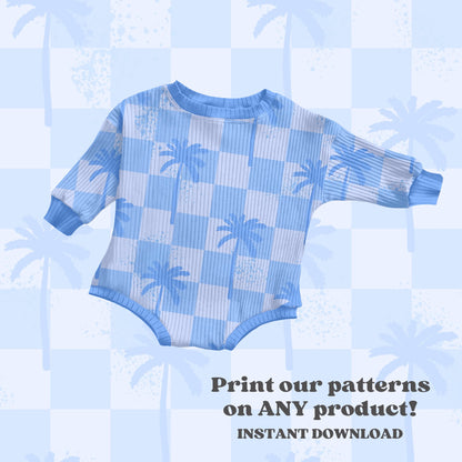 Blue checkered palm trees seamless pattern - SkyyDesignsCo | Seamless Pattern Designs