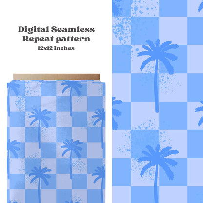 Blue checkered palm trees seamless pattern - SkyyDesignsCo | Seamless Pattern Designs