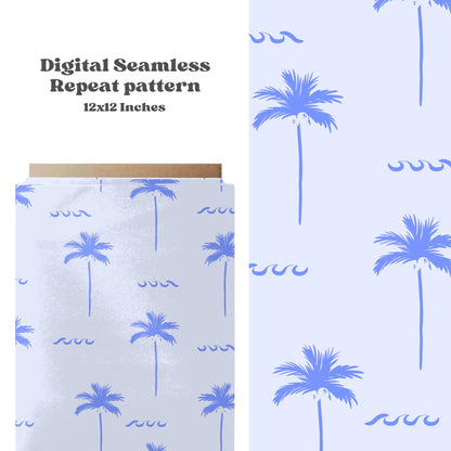 Blue palm waves seamless pattern - SkyyDesignsCo | Seamless Pattern Designs