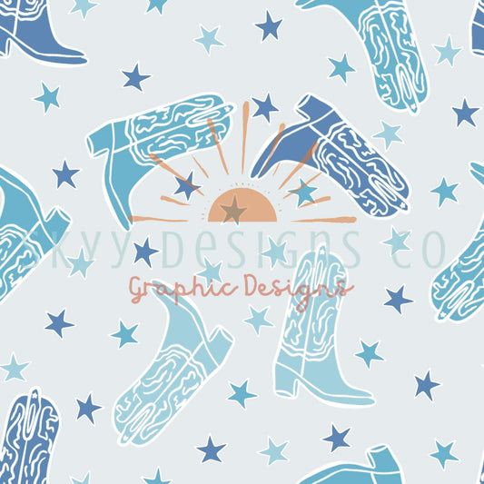 Blue retro cowboy boots seamless pattern - SkyyDesignsCo | Seamless Pattern Designs