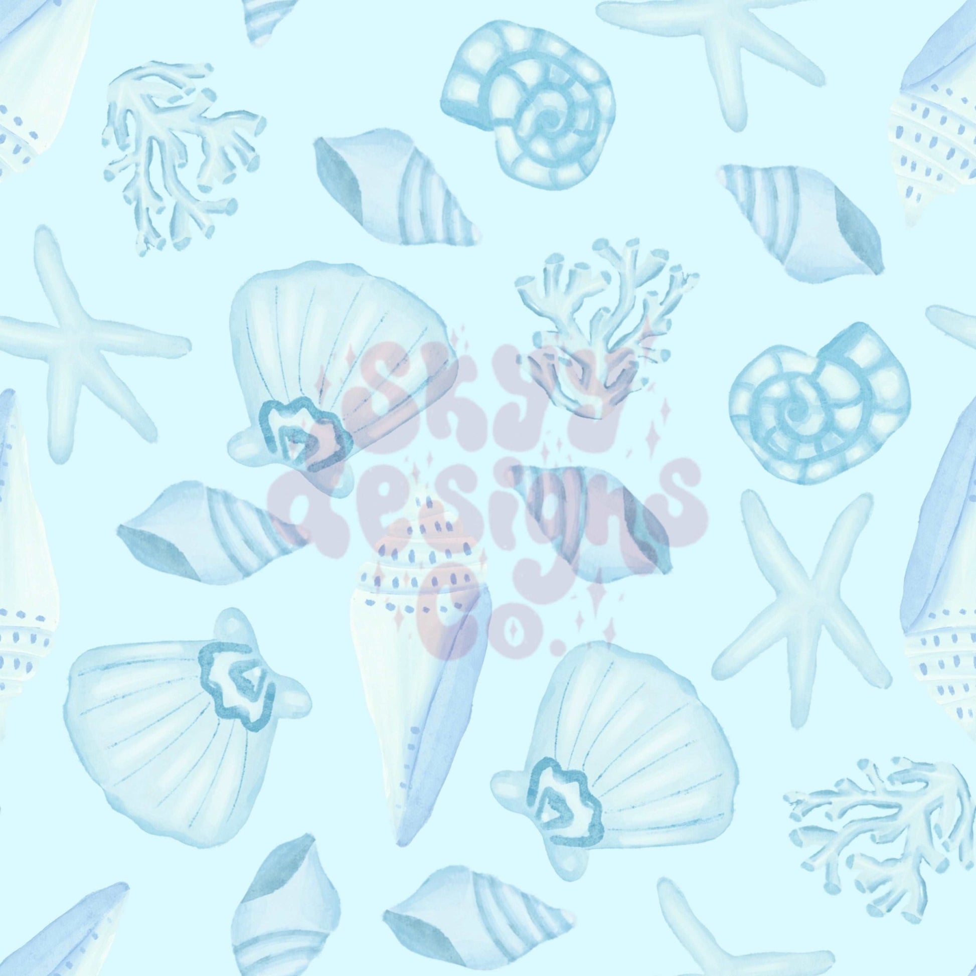 Blue watercolor seashells seamless pattern - SkyyDesignsCo | Seamless Pattern Designs