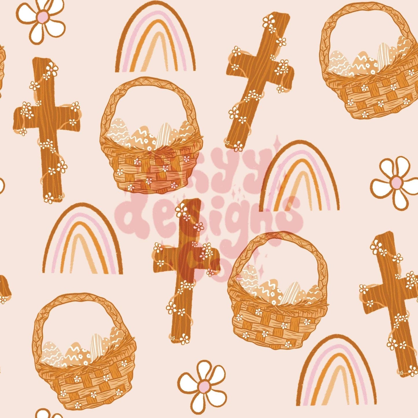 Boho Easter basket seamless pattern - SkyyDesignsCo | Seamless Pattern Designs