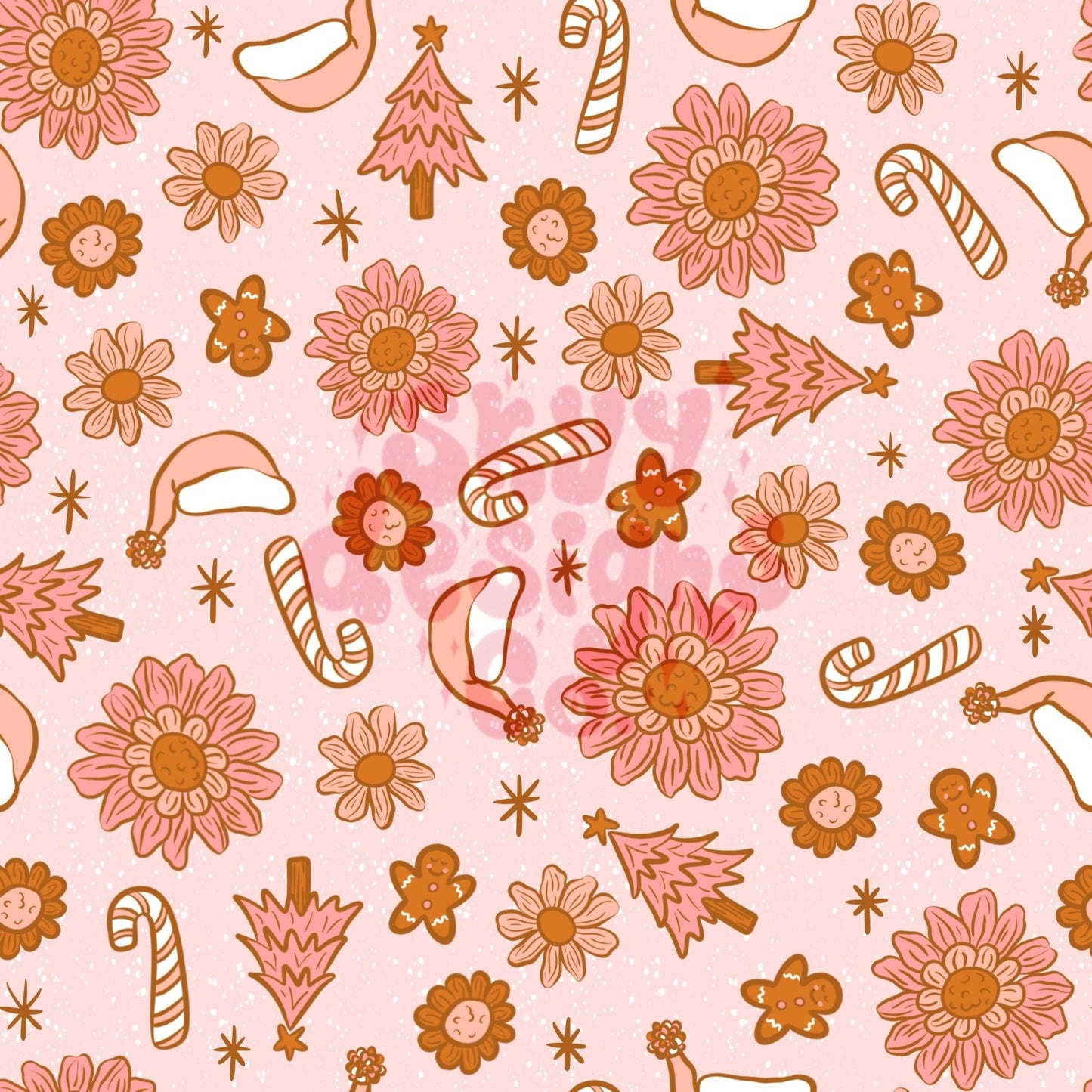 Boho floral pink Christmas seamless pattern - SkyyDesignsCo | Seamless Pattern Designs