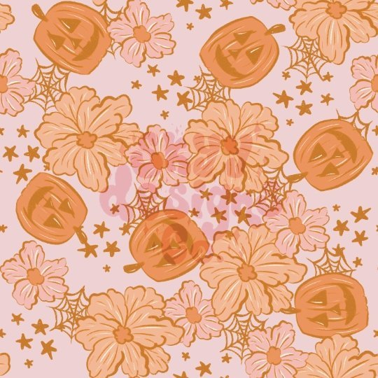 Boho Halloween pumpkin floral seamless repeat pattern - SkyyDesignsCo | Seamless Pattern Designs
