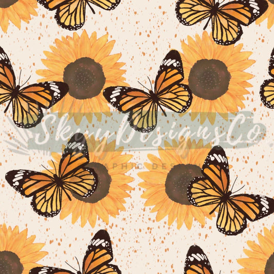Boho sunflowers butterflies seamless pattern - SkyyDesignsCo | Seamless Pattern Designs