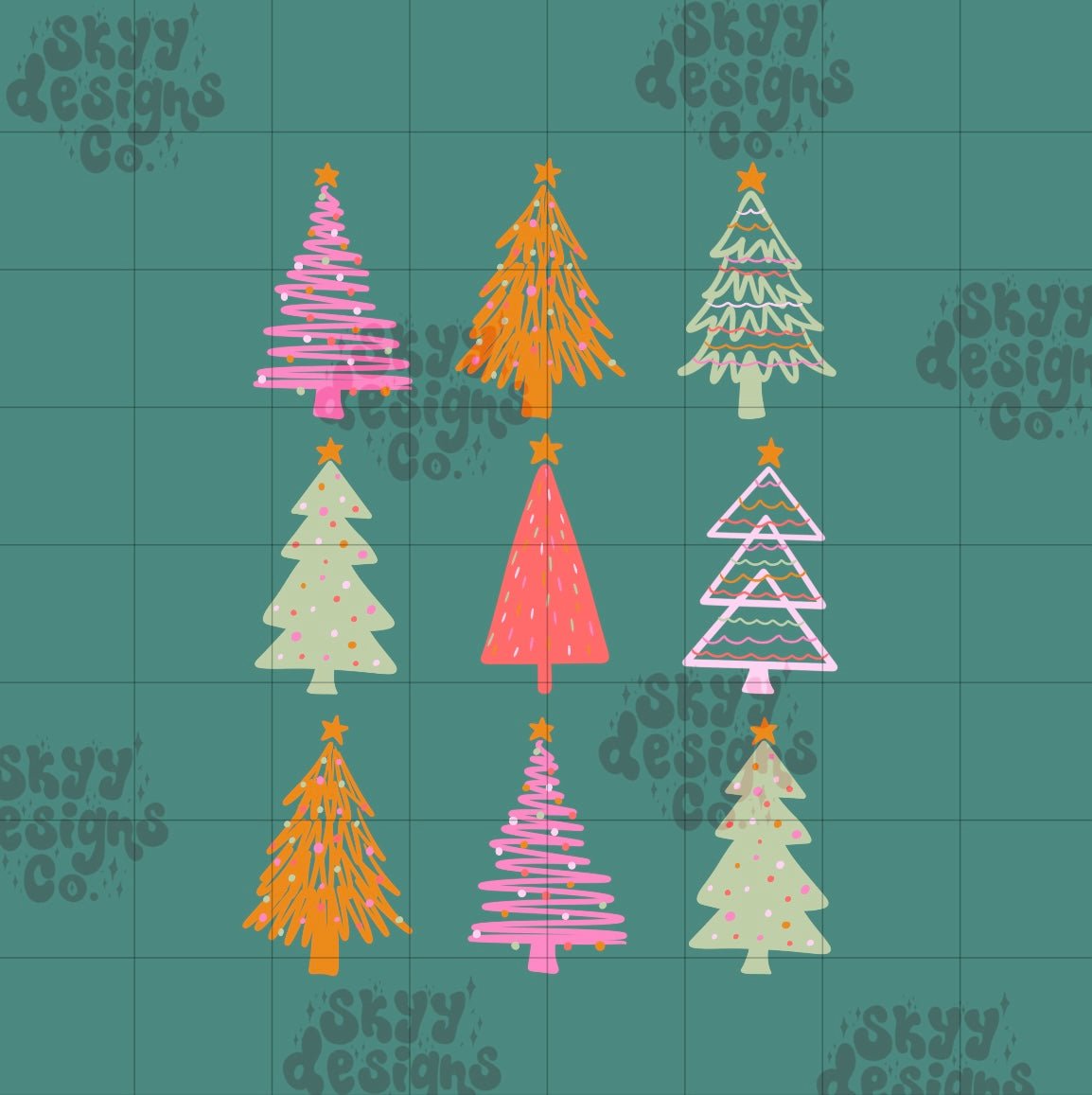 Bright Christmas trees PNG sublimation - SkyyDesignsCo | Seamless Pattern Designs