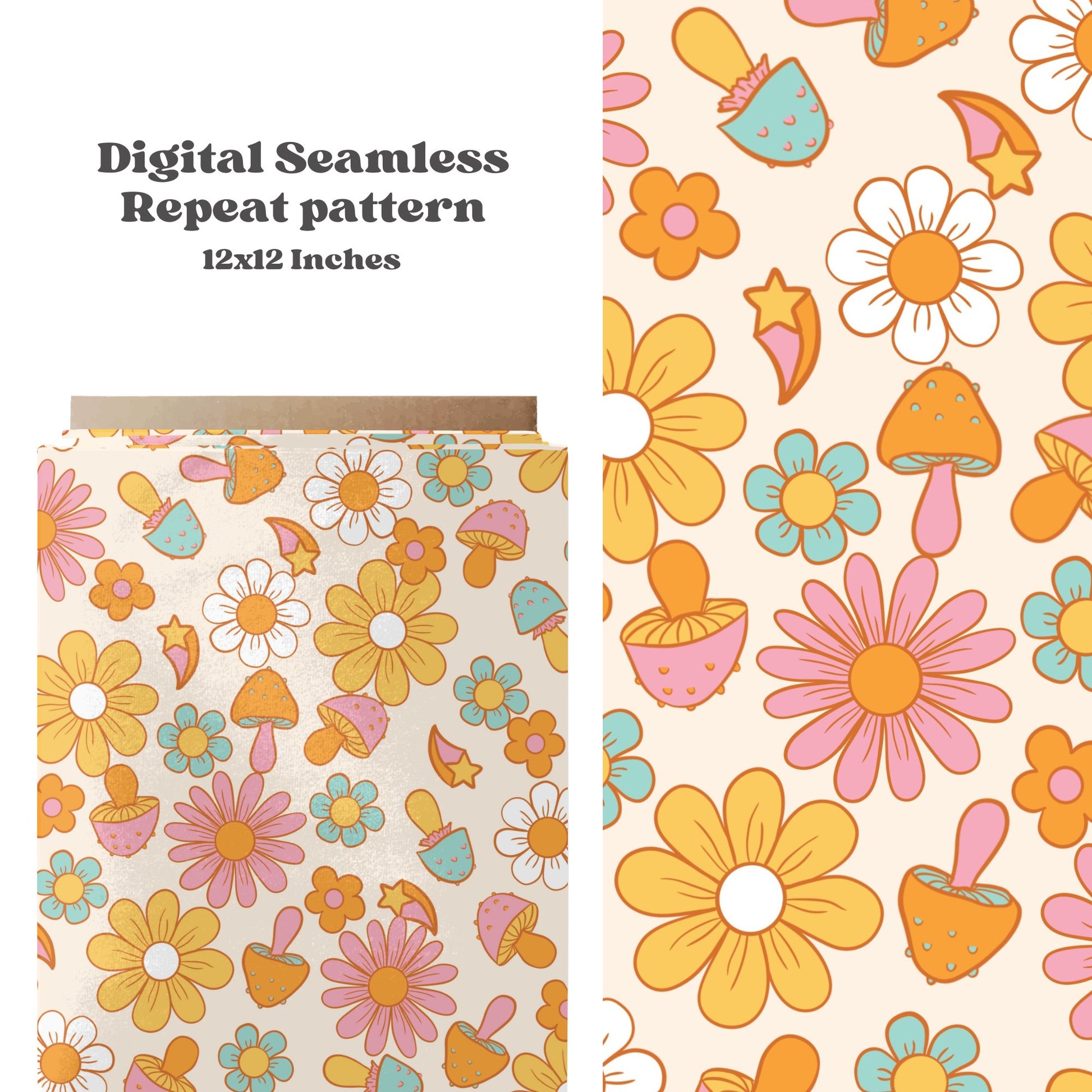 Bright groovy mushrooms pattern design - SkyyDesignsCo | Seamless Pattern Designs