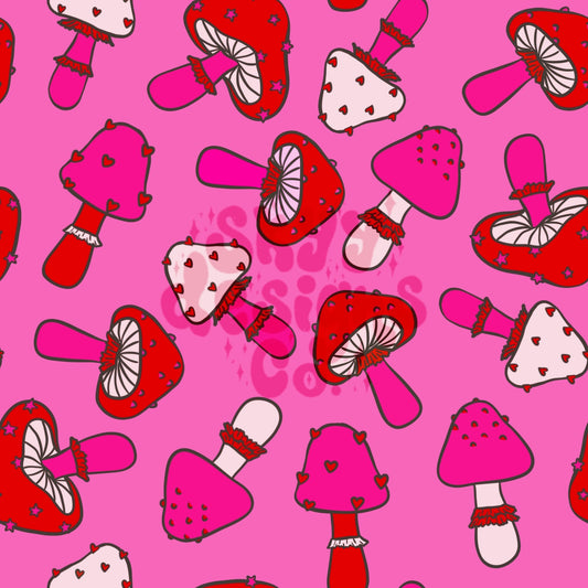 Bright valentine mushroom seamless pattern - SkyyDesignsCo | Seamless Pattern Designs