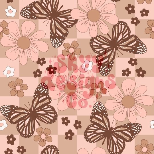 Checkered floral butterfly seamless repeat pattern – Skyy Designs Co.