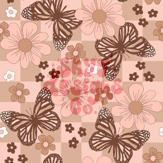 Checkered floral butterfly seamless repeat pattern - SkyyDesignsCo | Seamless Pattern Designs