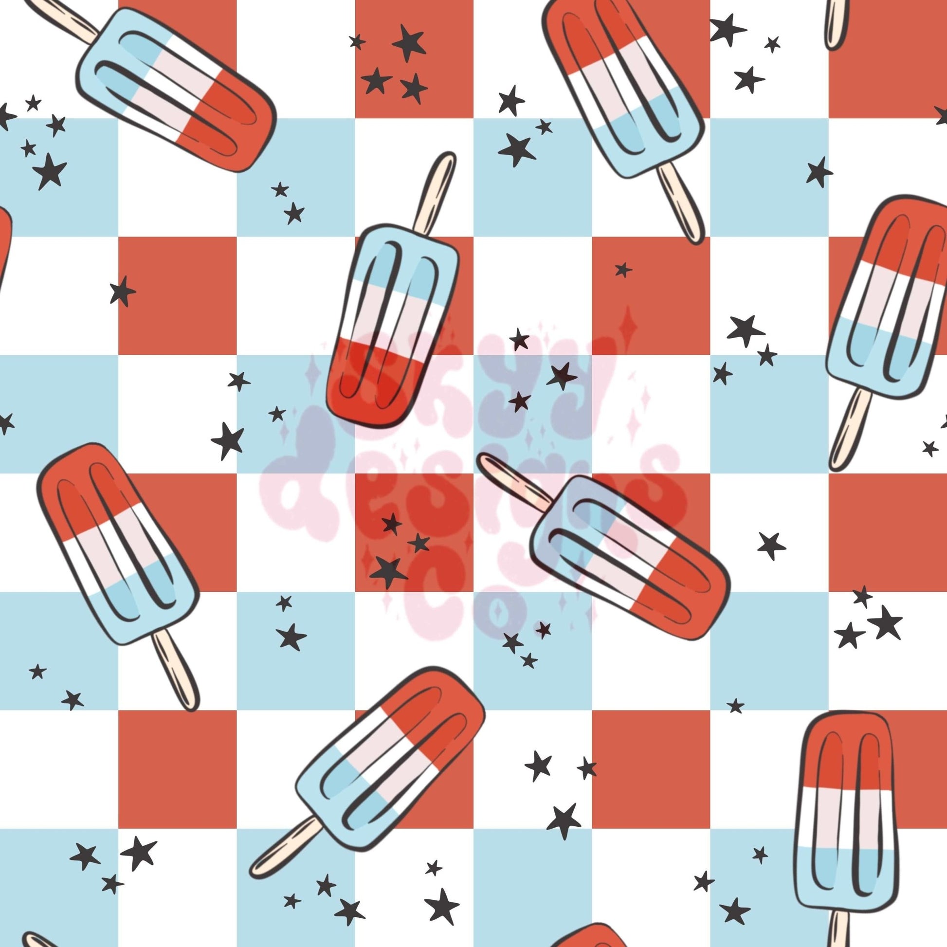 Checkered july popsicles seamless pattern - SkyyDesignsCo | Seamless Pattern Designs