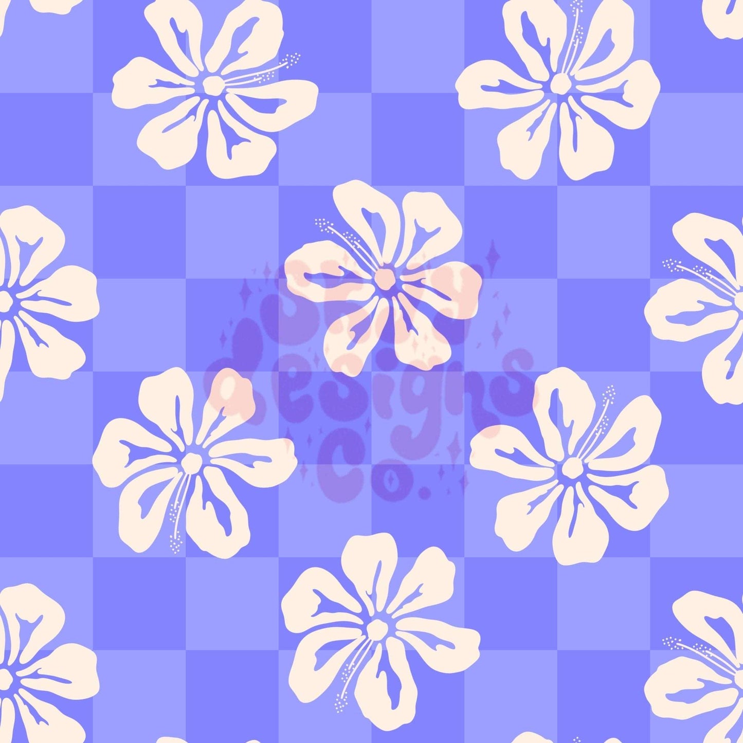 Checkered summer hibiscus floral seamless pattern - SkyyDesignsCo | Seamless Pattern Designs