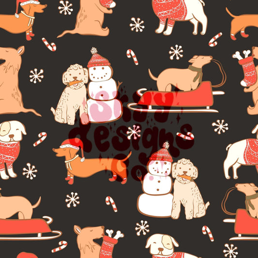 Christmas dogs in black seamless pattern - SkyyDesignsCo | Seamless Pattern Designs