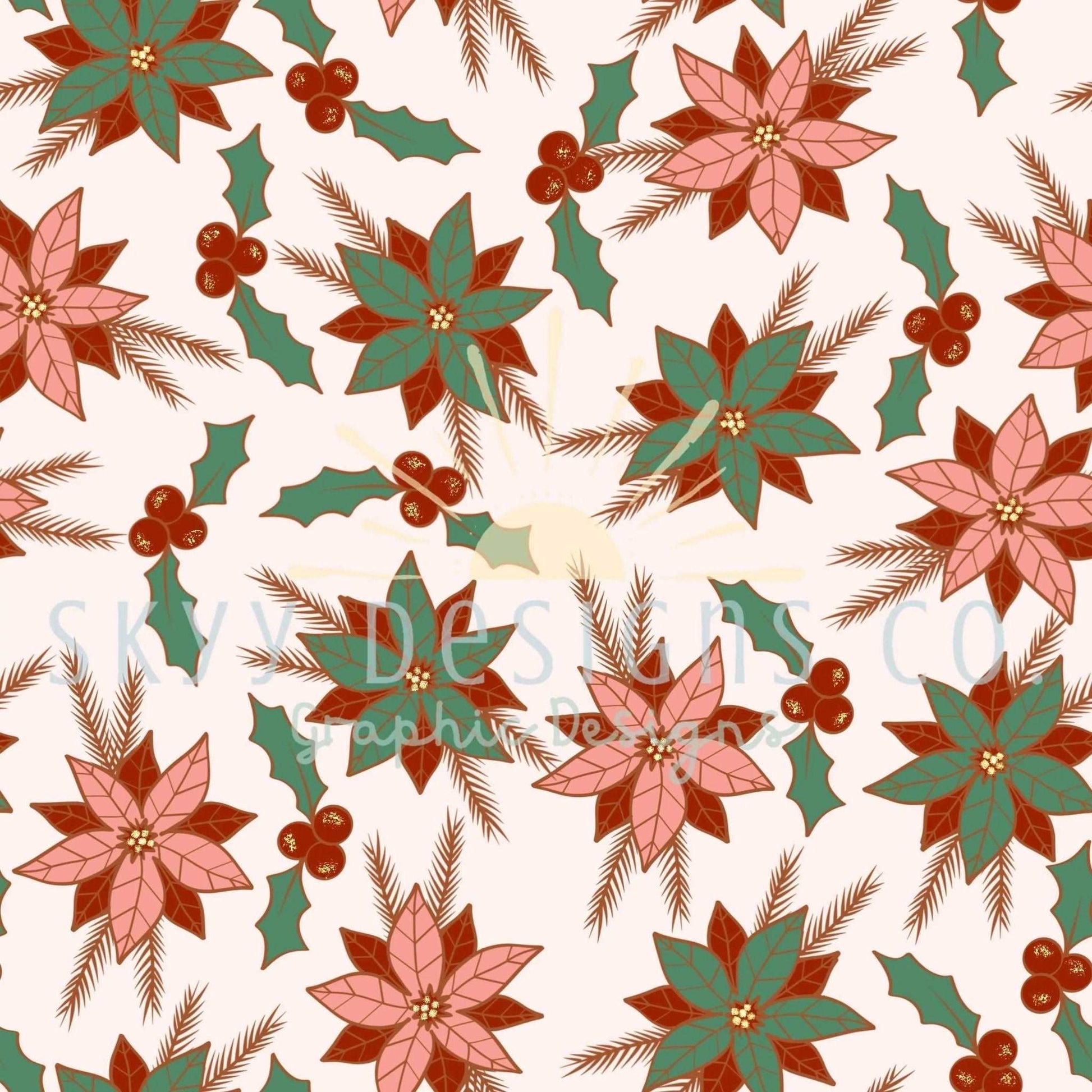Christmas glitter floral seamless pattern - SkyyDesignsCo | Seamless Pattern Designs