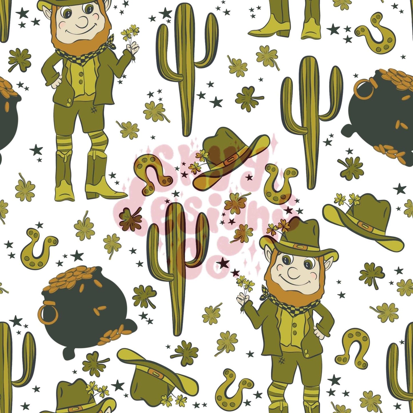 Cowboy leprechaun st Patrick’s seamless pattern - SkyyDesignsCo | Seamless Pattern Designs