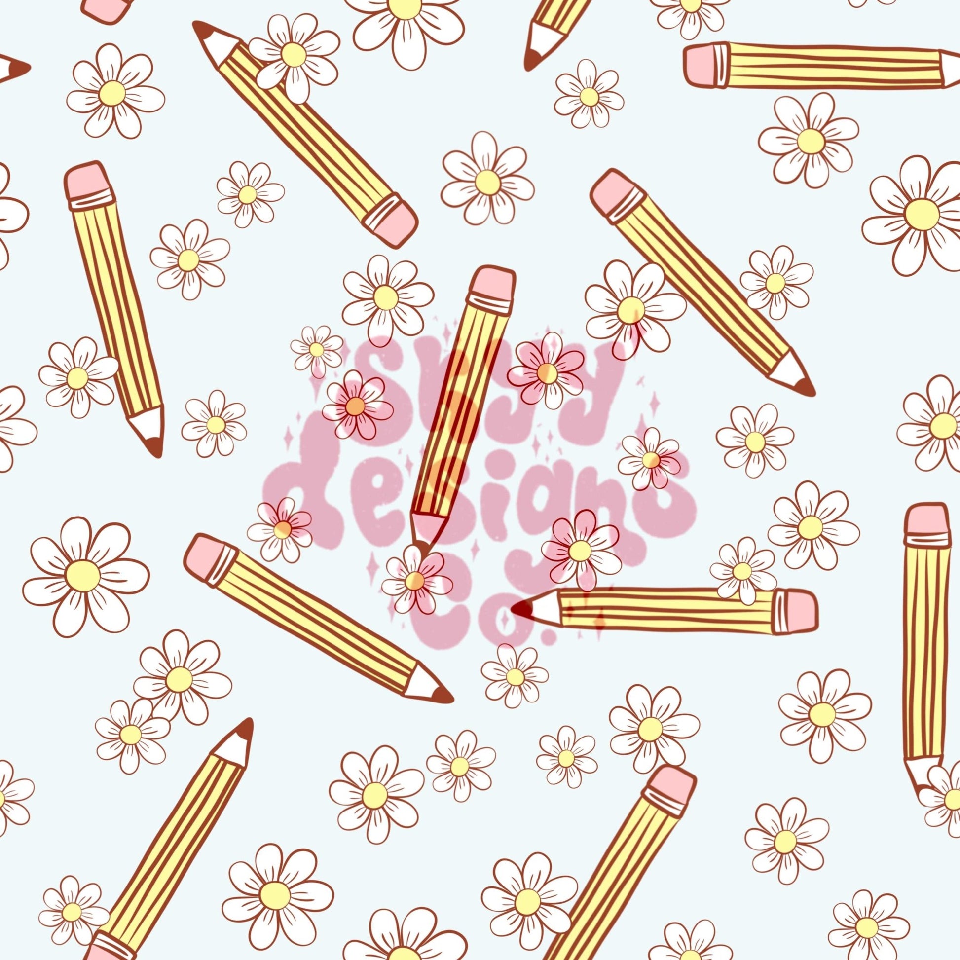 Daisy pencil school seamless pattern - SkyyDesignsCo | Seamless Pattern Designs
