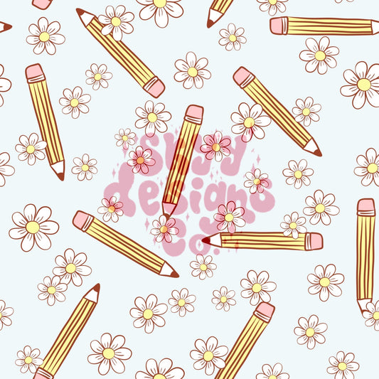 Daisy pencil school seamless pattern - SkyyDesignsCo | Seamless Pattern Designs