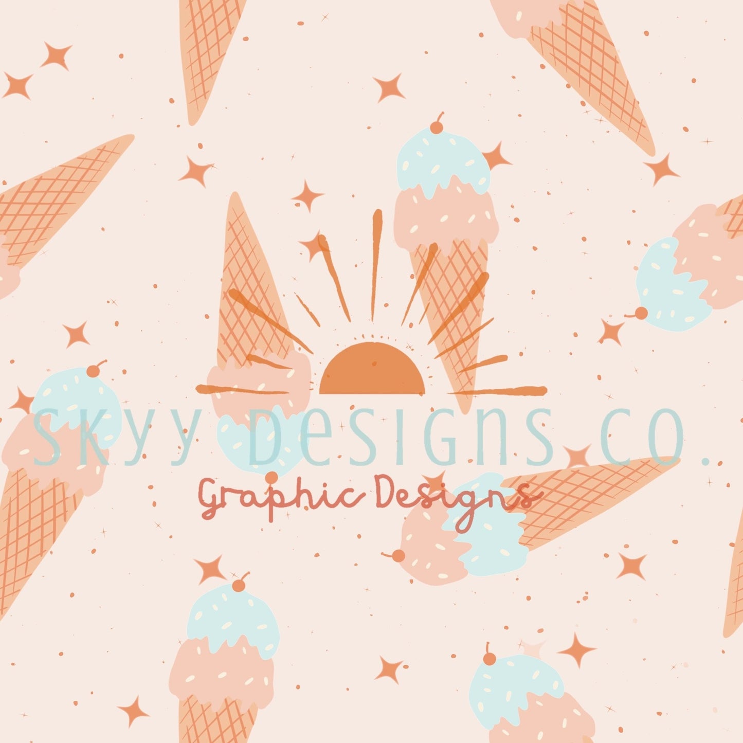 Pastel sparkle Ice cream digital seamless pattern for fabrics and wallpapers, pastel ice cream digital paper pattern file for fabrics - SkyyDesignsCo