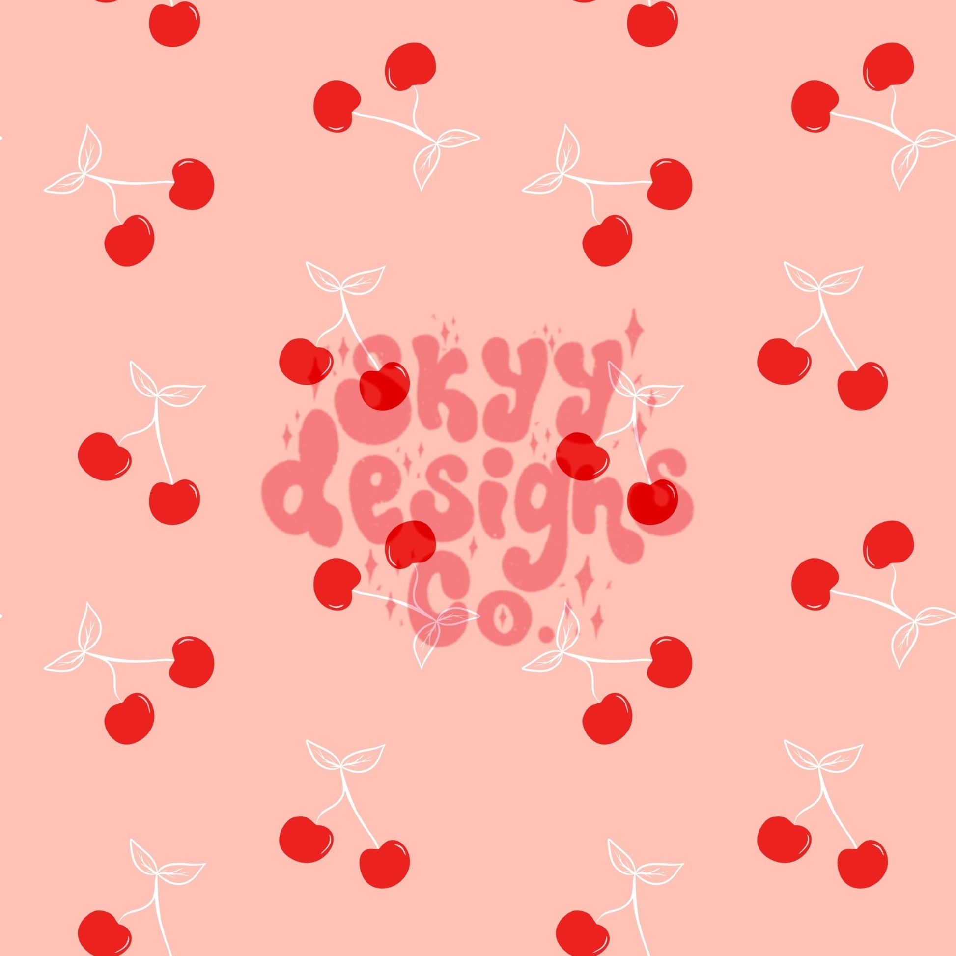 Peach cherries seamless pattern - SkyyDesignsCo