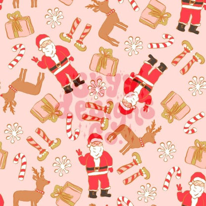 Pink Christmas Santa seamless repeat pattern - SkyyDesignsCo