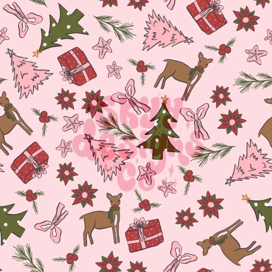 Pink reindeer Christmas seamless repeat pattern - SkyyDesignsCo