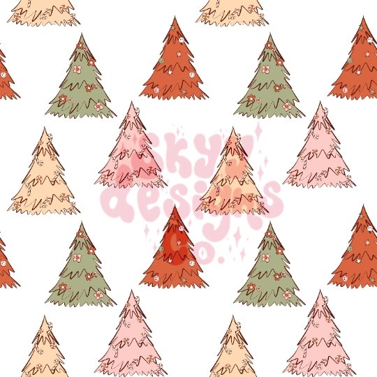 Retro Christmas trees seamless repeat pattern - SkyyDesignsCo