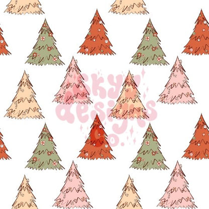 Retro Christmas trees seamless repeat pattern - SkyyDesignsCo