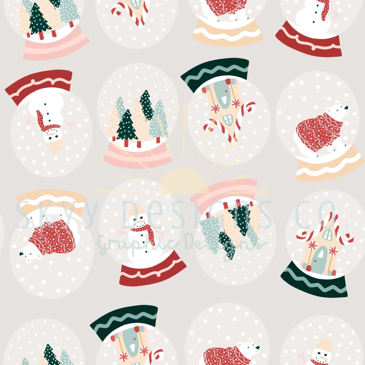 Snow globes digital seamless pattern for fabrics and wallpapers, Snow globes seamless pattern, Winter seamless design file for fabrics - SkyyDesignsCo