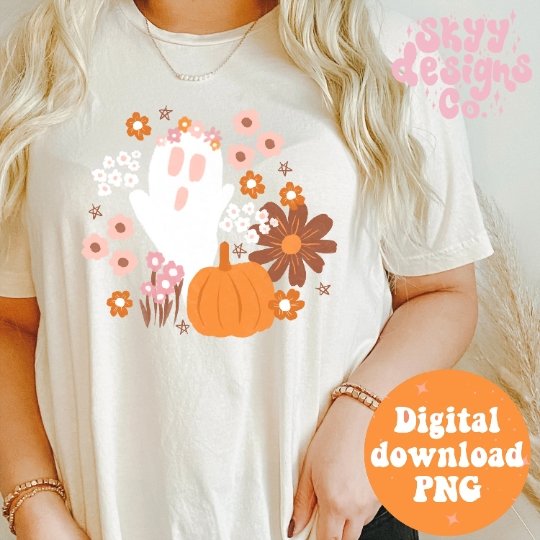 Spooky floral ghost PNG sublimation design - SkyyDesignsCo